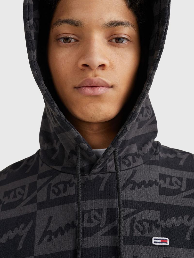 Férfi Tommy Hilfiger Signature print Hoodies Fekete Szürke | HU 1246GSO